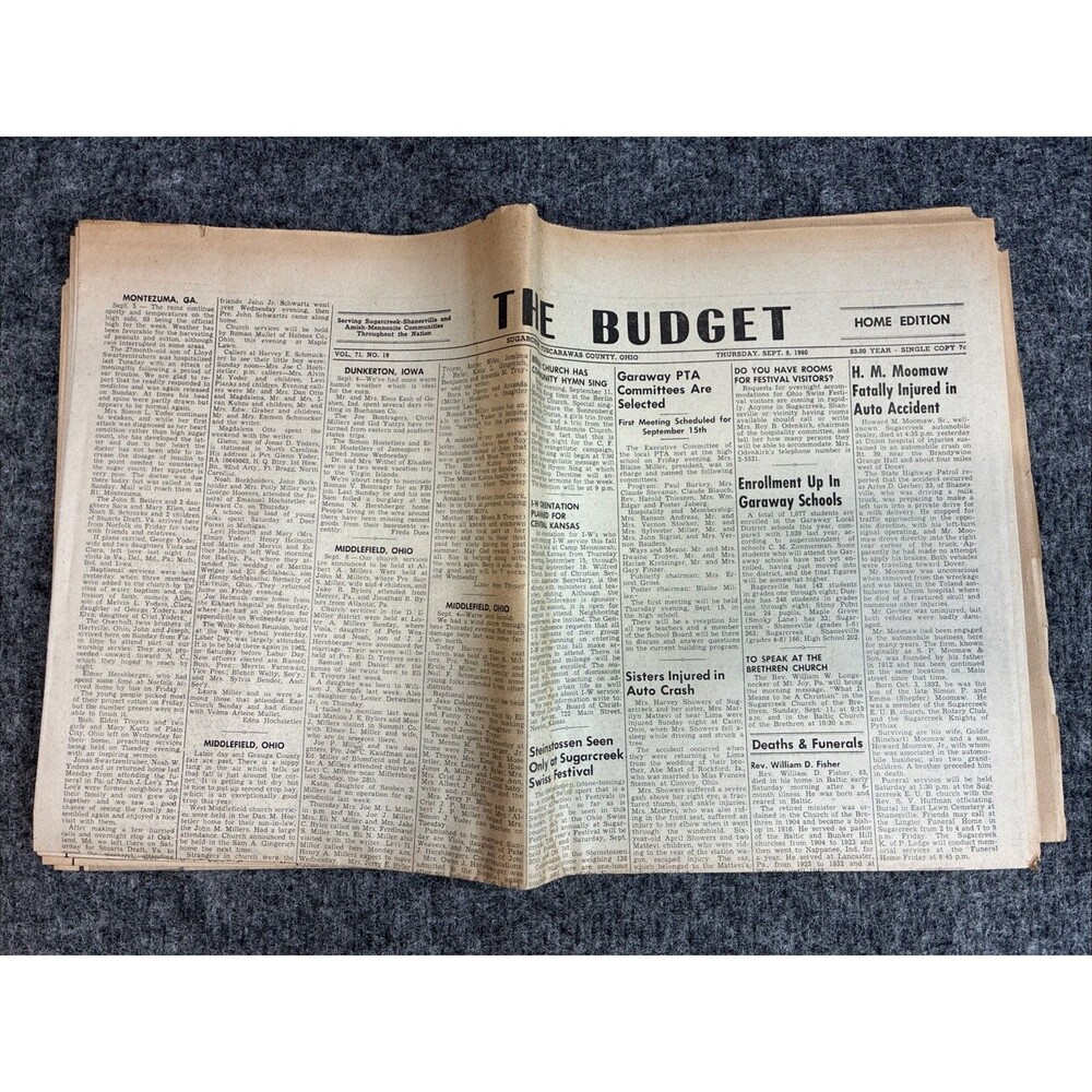 Vtg 1960 The Budget Sugarcreek OH Newspaper Amish Mennonite History Moomaw Acc
